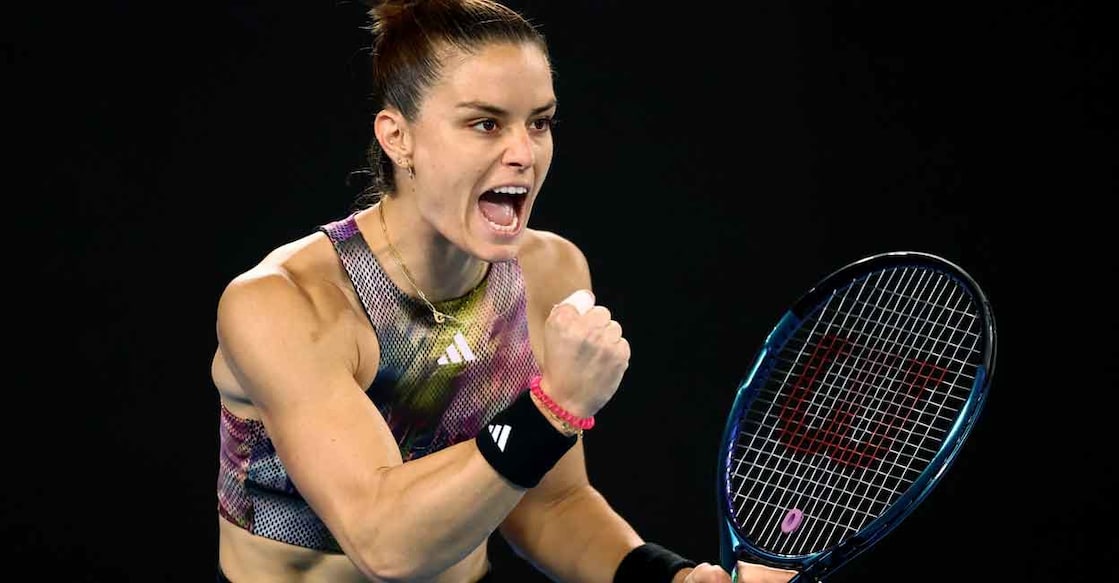 Maria Sakkari reacts during her second round match against Diana Shnaider. Photo: Reuters/ Carl Recine