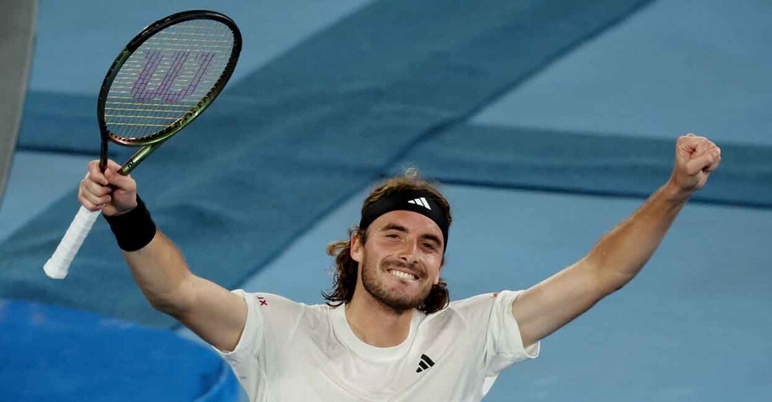 Stefanos Tsitsipas celebrates his win over Jiri Lehecka. Photo: Reuters/Loren Elliott