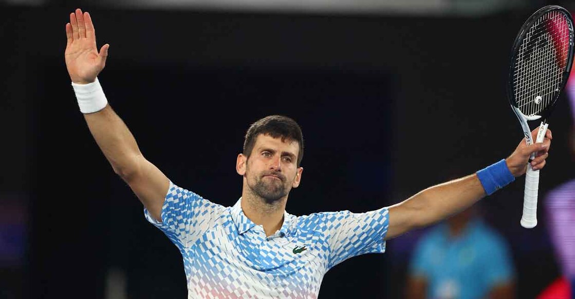 Novak Djokovic celebrates his win over Andrey Rublev. Photo: Reuters/Loren Elliott