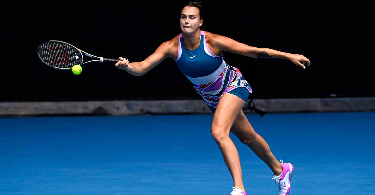 Aryna Sabalenka makes a return to Donna Vekic. Photo: Reuters/Jaimi Joy
