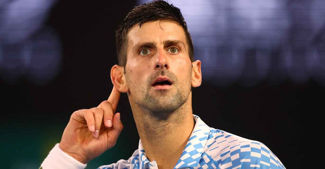 Novak Djokovic reacts during the semifinal against Tommy Paul. Photo: Reuters/Carl Recine