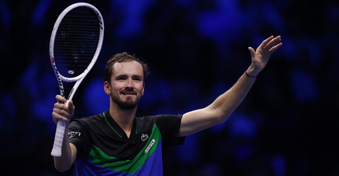 Daniil Medvedev celebrates his victory over Andrey Rublev. Photo: Reuters/Guglielmo Mangiapane
