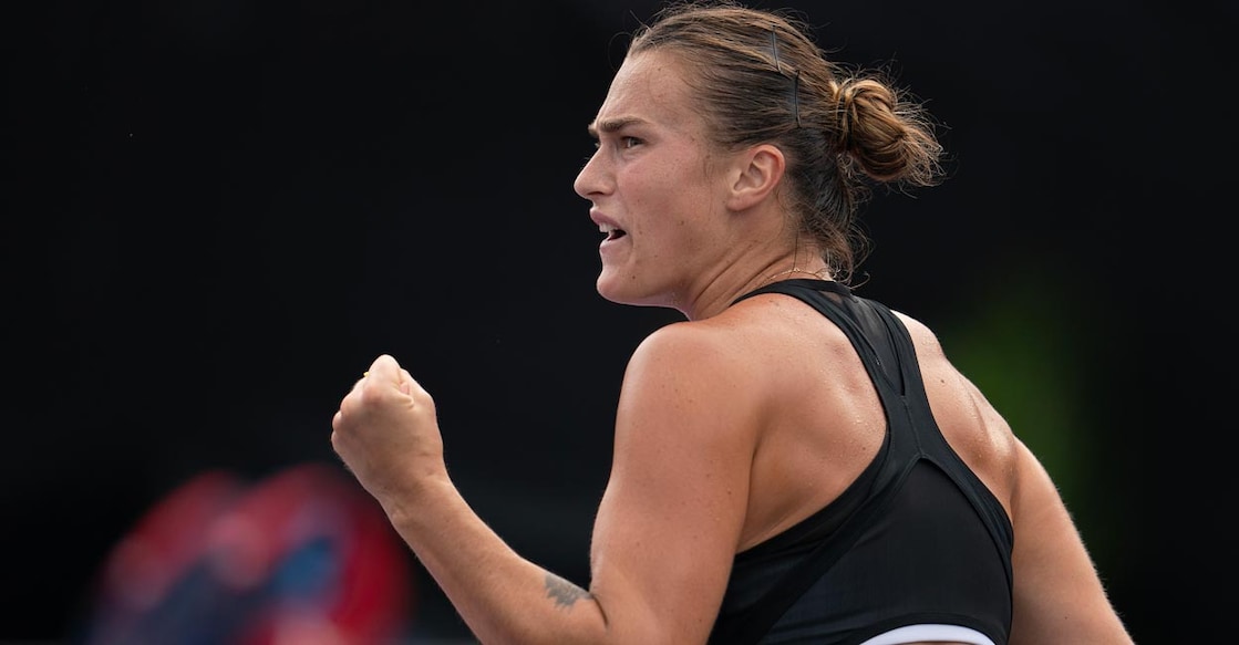 Aryna Sabalenka reacts after winning a point against Elena Rybakina. Photo: USA TODAY Sports/Susan Mullane via Reuters