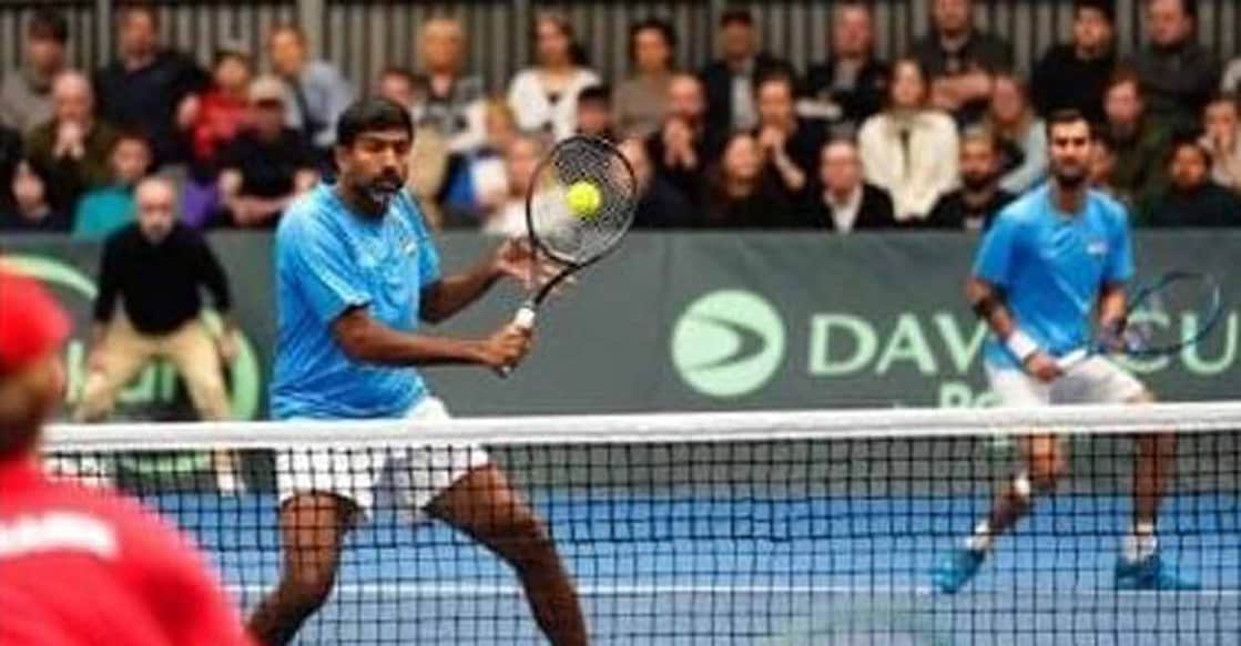 Rohan Bopanna and Yuki Bhambri of India in action against Holger Rune and Johannes Inglidsen of Denmark. Photo: Twitter/ @AITA_Tennis