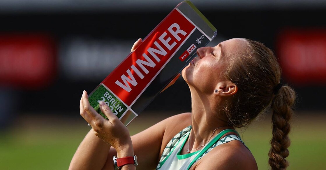 Czech Republic's Petra Kvitova celebrates with the trophy. Photo: Reuters/Lisi Niesner