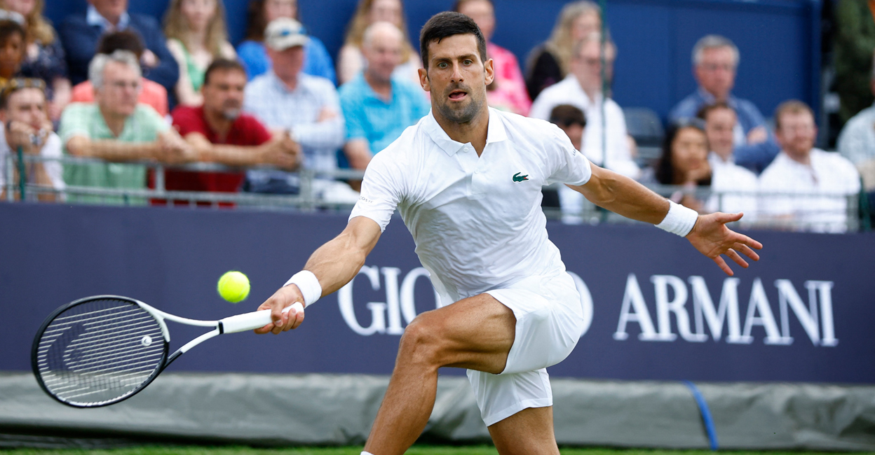 Novak Djokovic in action during his exhibition match against Frances Tiafoe. Photo:  Action Images via Reuters/John Sibley
