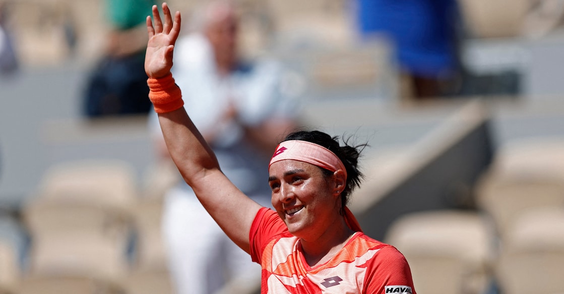 Tunisia's Ons Jabeur celebrates winning her fourth round match against Bernarda Pera of the US. Photo: ReutersBenoit Tessier
