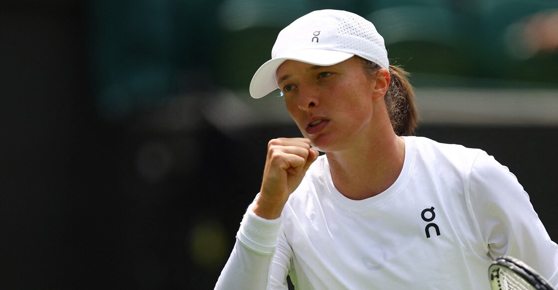 Poland's Iga Swiatek reacts during her first round match against China's Zhu Lin. Photo: Reuters/Hannah Mckay
