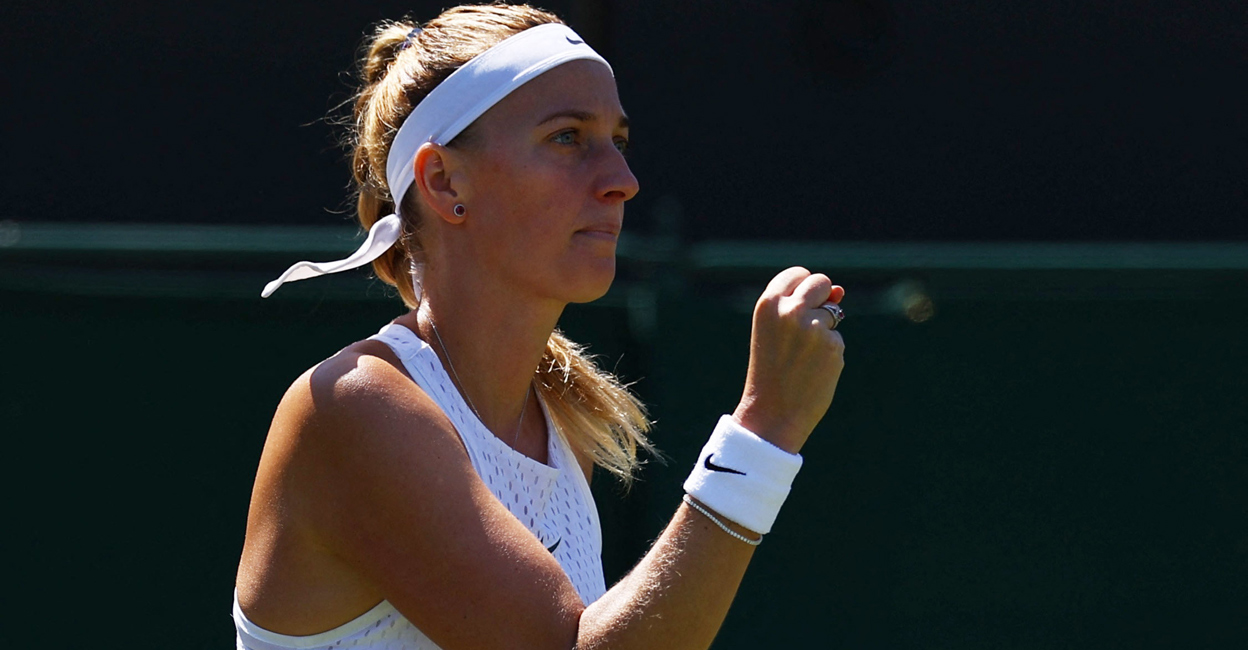 Petra Kvitova reacts after winning a point against Aliaksandra Sasnovich. Photo: Reuters/Hannah Mckay