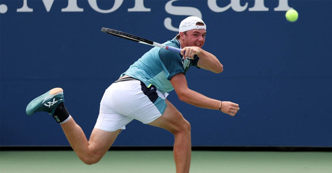 Switzerland's Dominic Stricker in action during his second round match against Greece's Stefanos Tsitsipas. Photo: REUTERS/Mike Segar