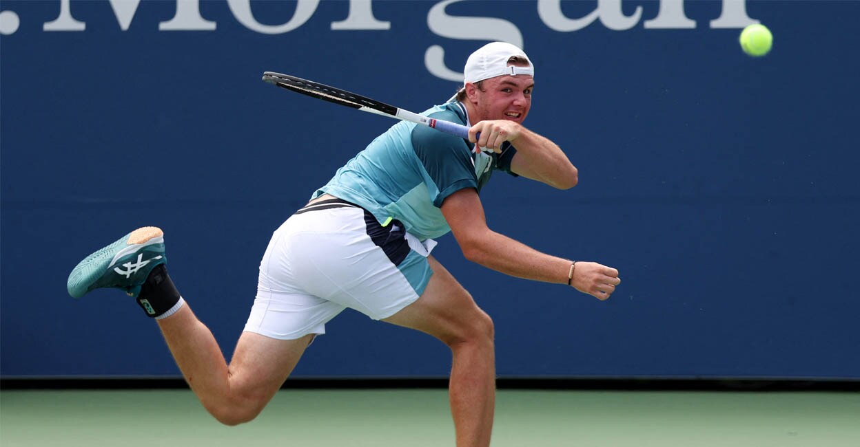 Switzerland's Dominic Stricker in action during his second round match against Greece's Stefanos Tsitsipas. Photo: REUTERS/Mike Segar