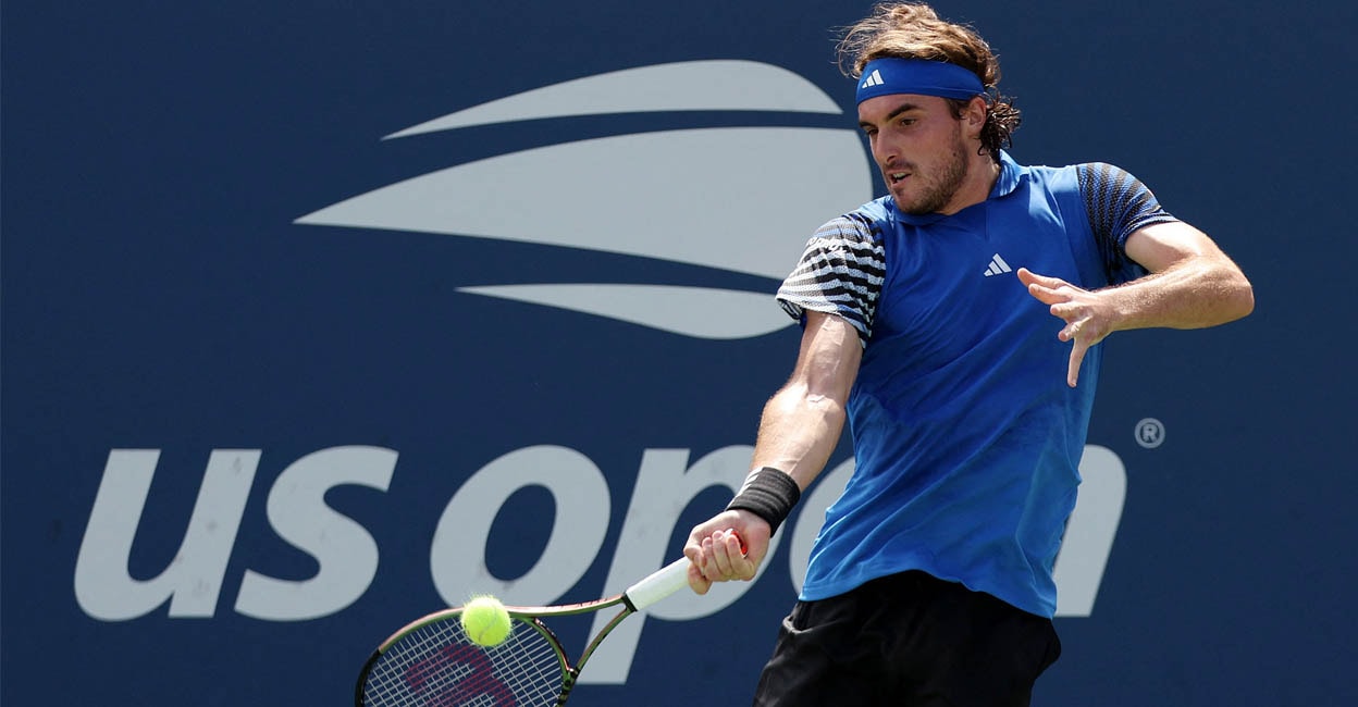 stefanos-tsitsipas-add Greece's Stefanos Tsitsipas in action during his second round match against Switzerland's Dominic Stricker. Photo: REUTERS/Mike Segar