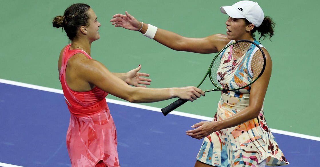 Sabalenka & Keys Aryna Sabalenka greets Madison Keys after the match. Photo: Reuters/Mike Segar