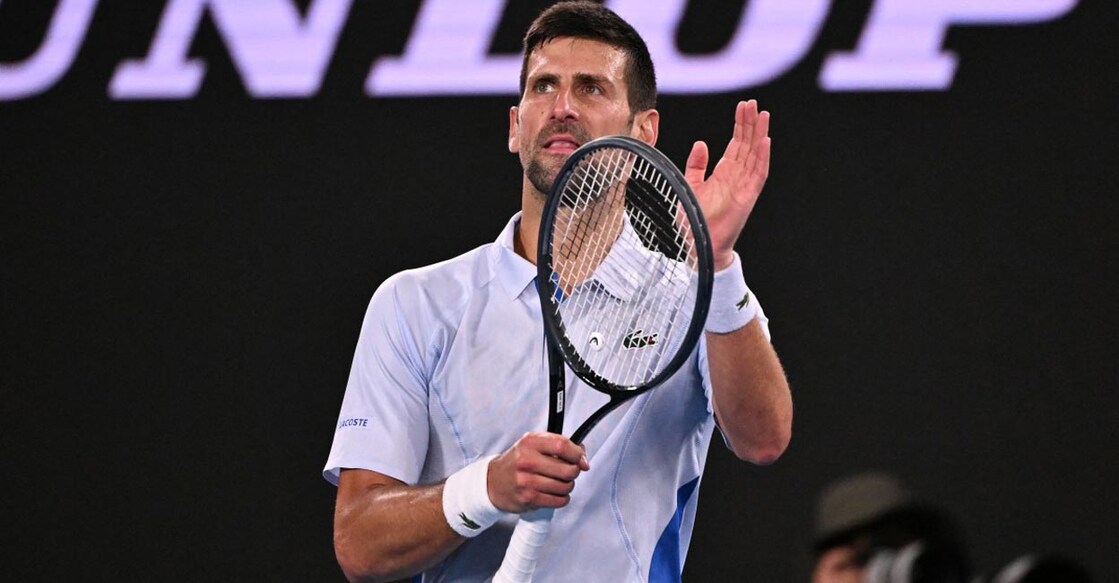 Novak Djokovic celebrates his win over Dino Prizmic. Photo: AFP/William West