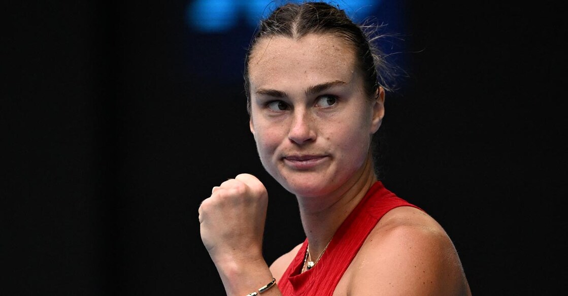 Aryna Sabalenka celebrates winning her third round match against Lesia Tsurenko. Photo: Reuters/Tracey Nearmy