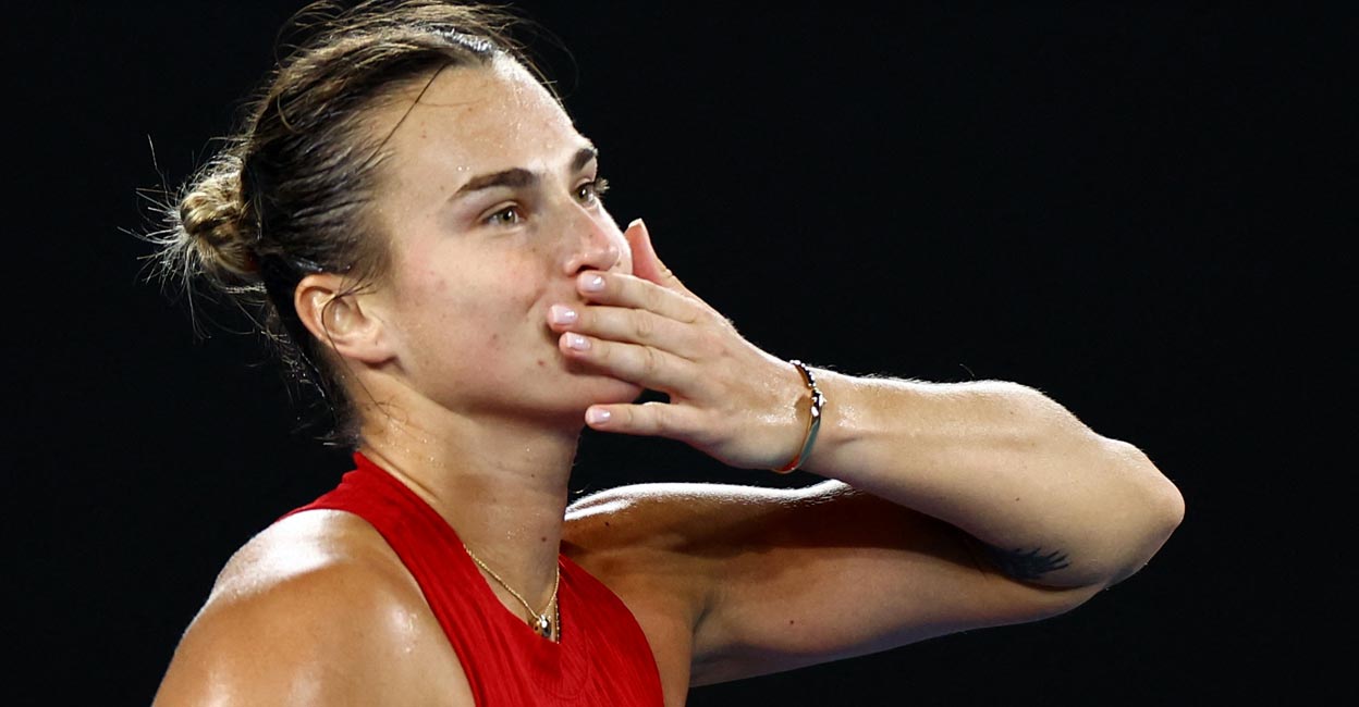 Aryna Sabalenka celebrates her win over Amanda Anisimova. Photo: Reuters/Edgar Su