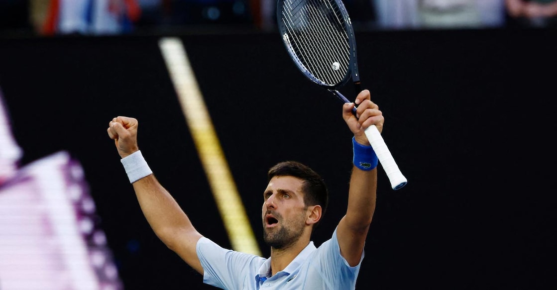 Novak Djokovic celebrates his win over Taylor Fritz. Photo: Reuters/Issei Kato