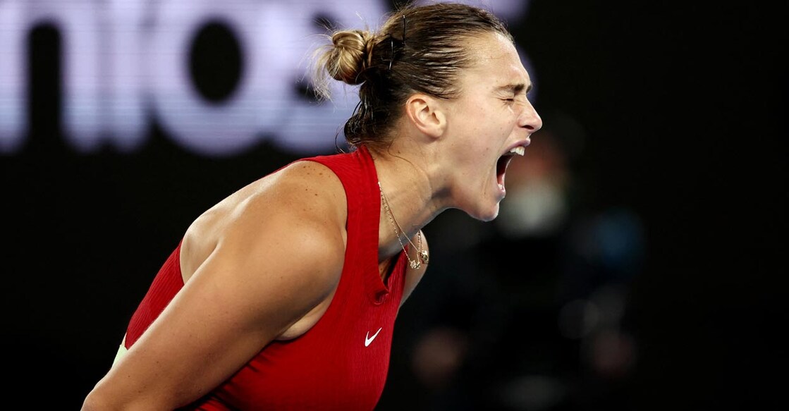 Aryna Sabalenka celebrates her win over Coco Gauff. Photo: Reuters/Eloisa Lopez