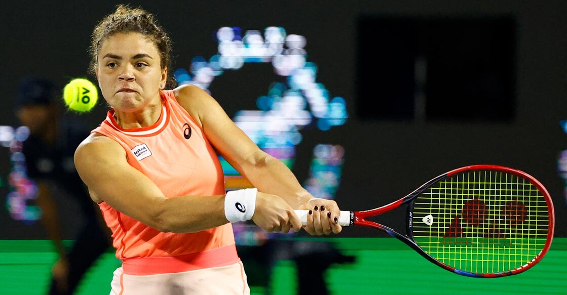 Jasmine Paolini in action against Anna Kalinskaya. Photo: Reuters/Rula Rouhana