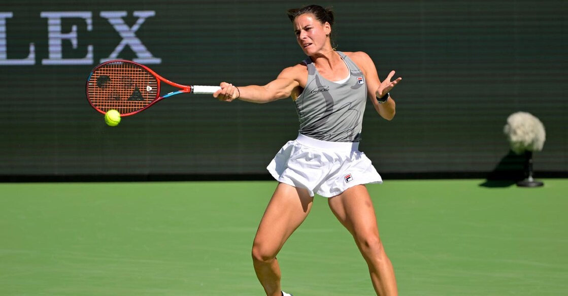 Emma Navarro makes a retunr to Aryna Sabalenka. Photo: USA TODAY Sports/: Jayne Kamin-Oncea via Reuters