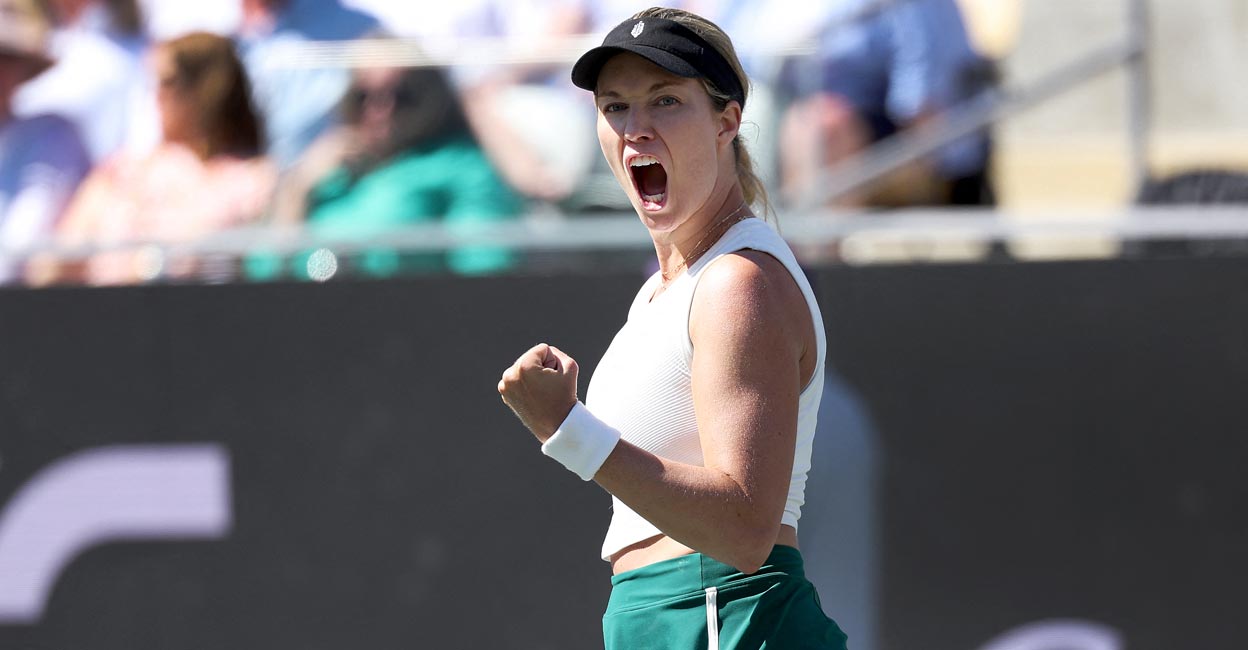 Danielle Collins reacts after winning a point. Photo: AFP/Elsa