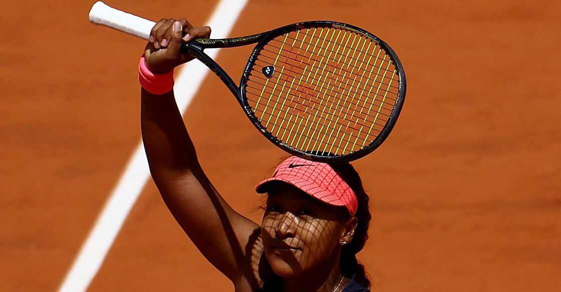 Naomi Osaka reacts during her match against Lucia Bronzetti. Photo: Reuters/Lisi Niesner