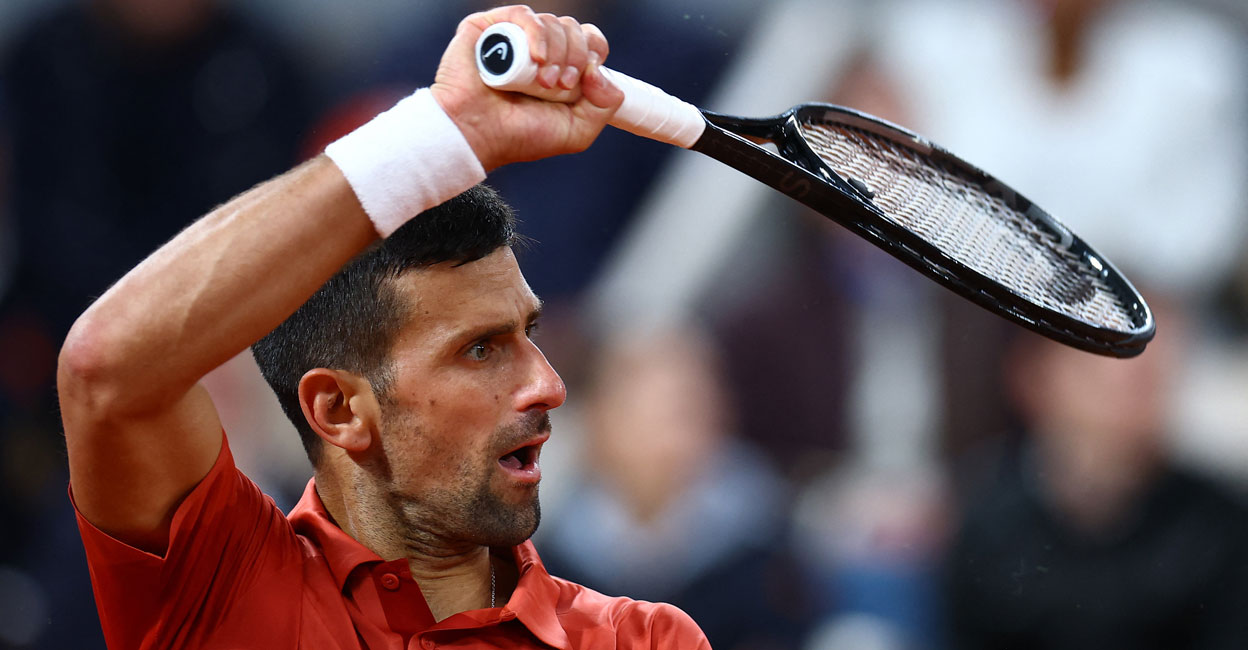 Serbia's Novak Djokovic reacts during his second round match against Spain's Roberto Carballes Baena. Photo: Reuters/Lisi Niesner