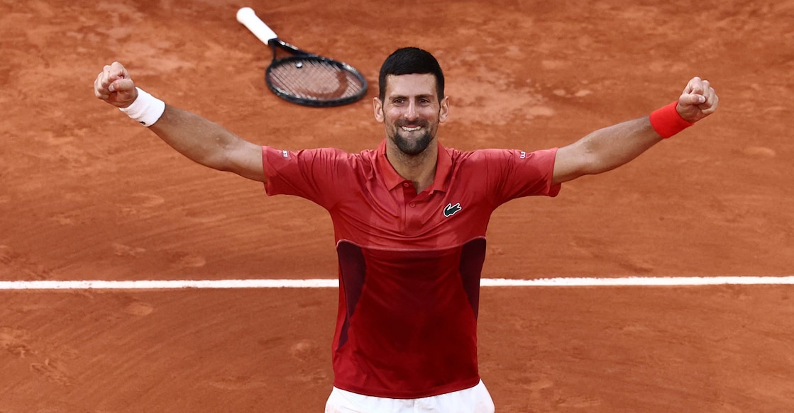 Serbia's Novak Djokovic celebrates after winning his fourth round match against Argentina's Francisco Cerundolo. Photo: Reuters/Yves Herman