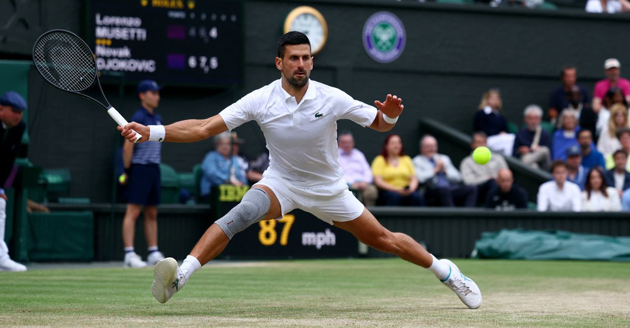 Serbia's Novak Djokovic in action during his semi final match against Italy's Lorenzo Musetti. Photo: Reuters/Paul Childs