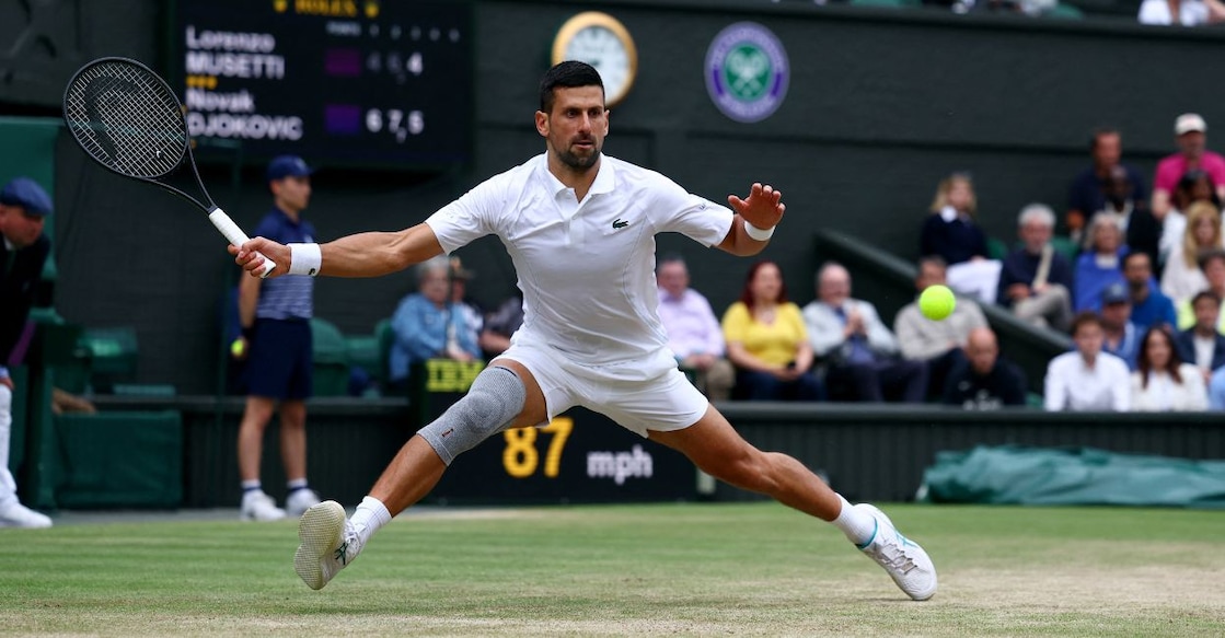 Serbia's Novak Djokovic in action during his semi final match against Italy's Lorenzo Musetti. Photo: Reuters/Paul Childs