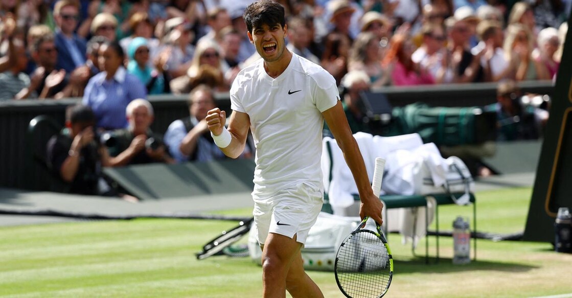 Carlos Alcaraz reacts during the final. Photo: Reuters/Hannah Mckay