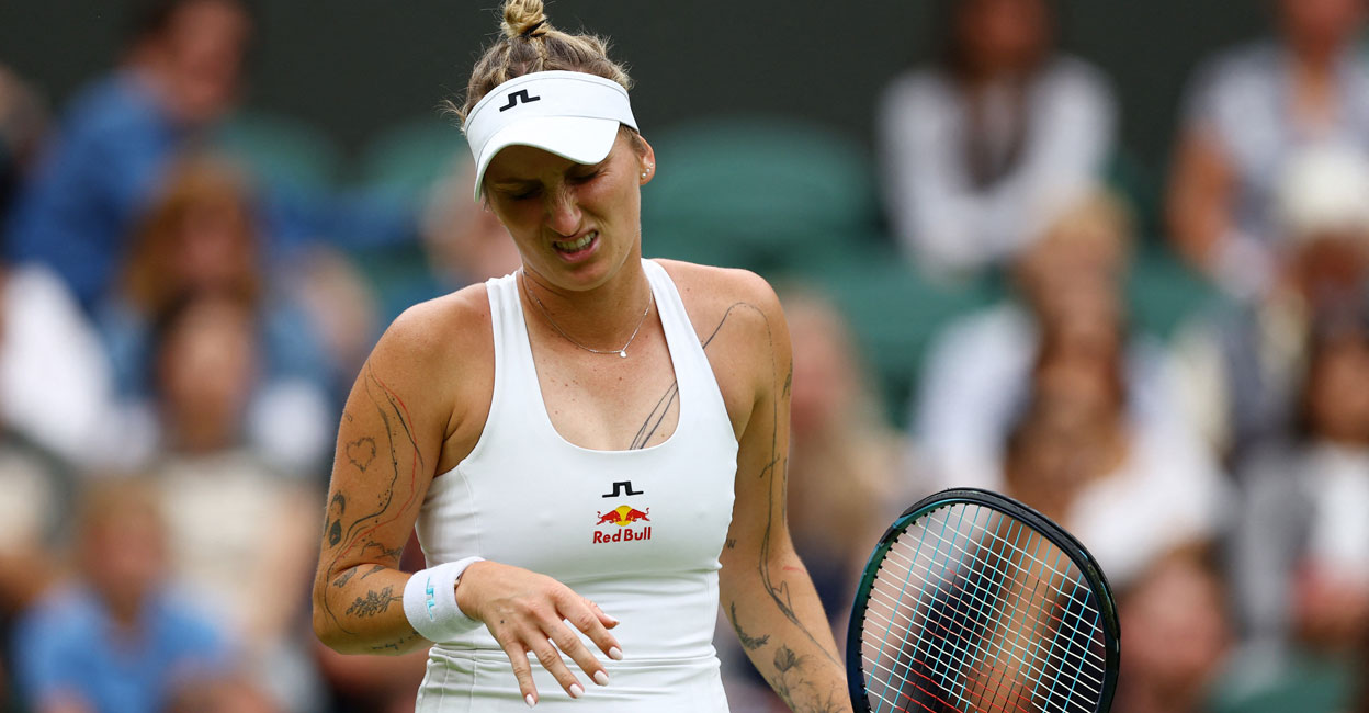 Czech Republic's Marketa Vondrousova reacts during her first round match against Spain's Jessica Bouzas Maneiro. Photo: Reuters/Matthew Childs