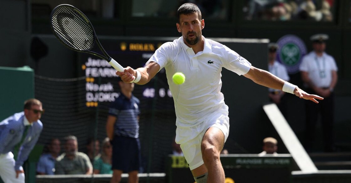 Serbia's Novak Djokovic in action during his second round match against Britain's Jacob Fearnley. Photo: Reuters/Isabel Infantes