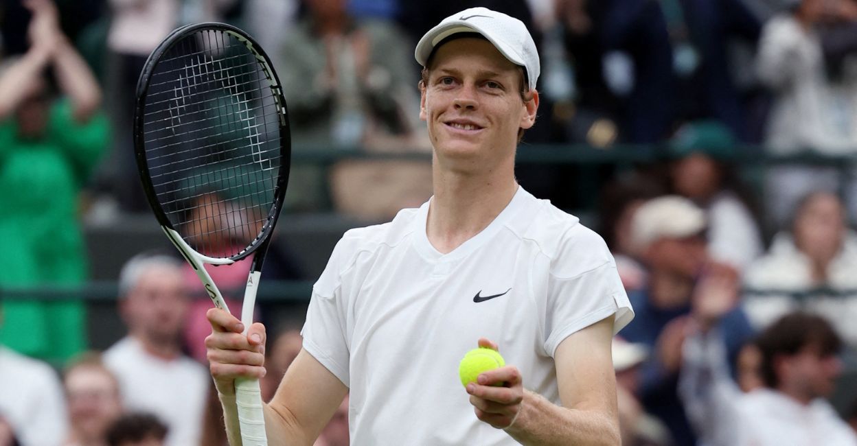 Italy's Jannik Sinner celebrates after winning his fourth-round match against Ben Shelton of the US. Photo: Reuters/Paul Childs