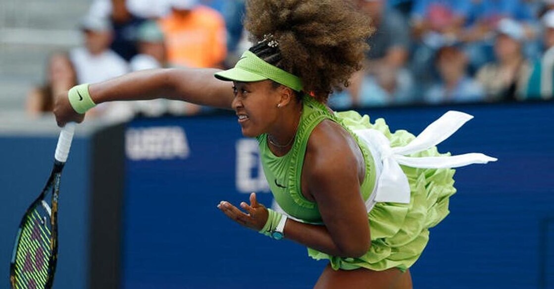 Naomi Osaka serves to Jelena Ostapenko. Photo: USA TODAY Sports/Geoff Burke via Reuters