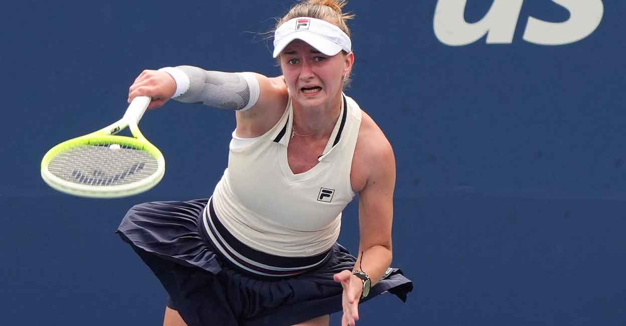 Czech Republic's Barbora Krejcikova serves to Romania's Elena-Gabriela Ruse during their women's singles second round match on day three of the US Open at the USTA Billie Jean King National Tennis Center in New York City, on August 28, 2024. Photo: AFP/ Timothy A Clary