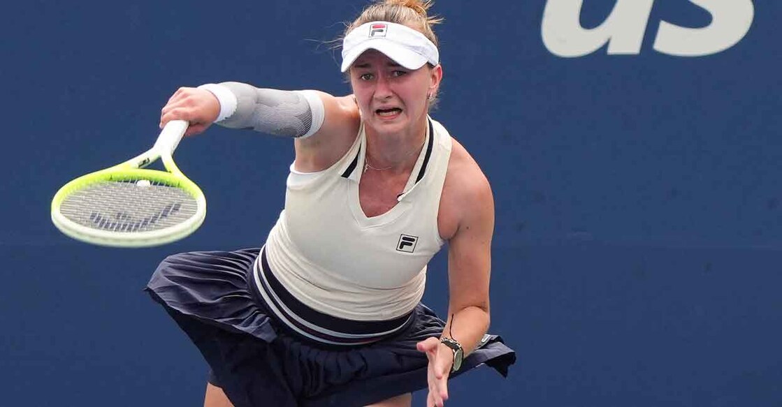 Czech Republic's Barbora Krejcikova serves to Romania's Elena-Gabriela Ruse during their women's singles second round match on day three of the US Open at the USTA Billie Jean King National Tennis Center in New York City, on August 28, 2024. Photo: AFP/ Timothy A Clary