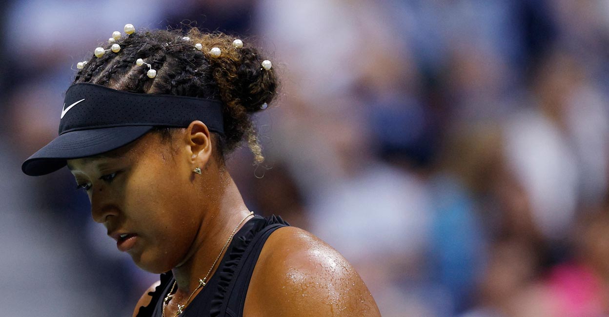 Naomi Osaka reacts during the match against Karolina Muchova. Photo: USA TODAY Sports/Geoff Burke via Reuters