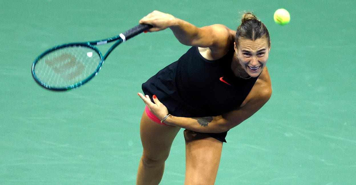 Aryna Sabalenka Aryna Sabalenka in action against Emma Navarro. Photo: Reuters/Shannon Stapleton