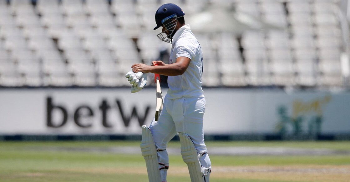 Rishabh Pant walks back after fallling to Kagiso Rabada in the Johannesburg Test. Photo: AFP/Phill Magakoe