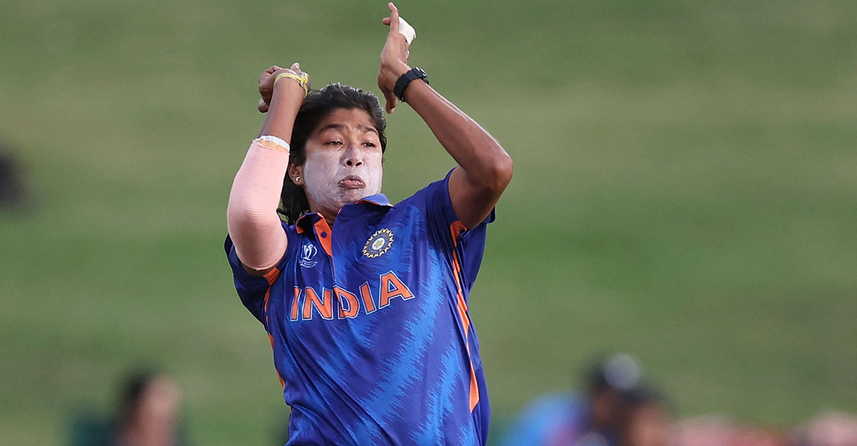 Jhulan Goswami in action during the Women's ODI World Cup match against the West Indies earlier this year. File photo: AFP/Marty Melville