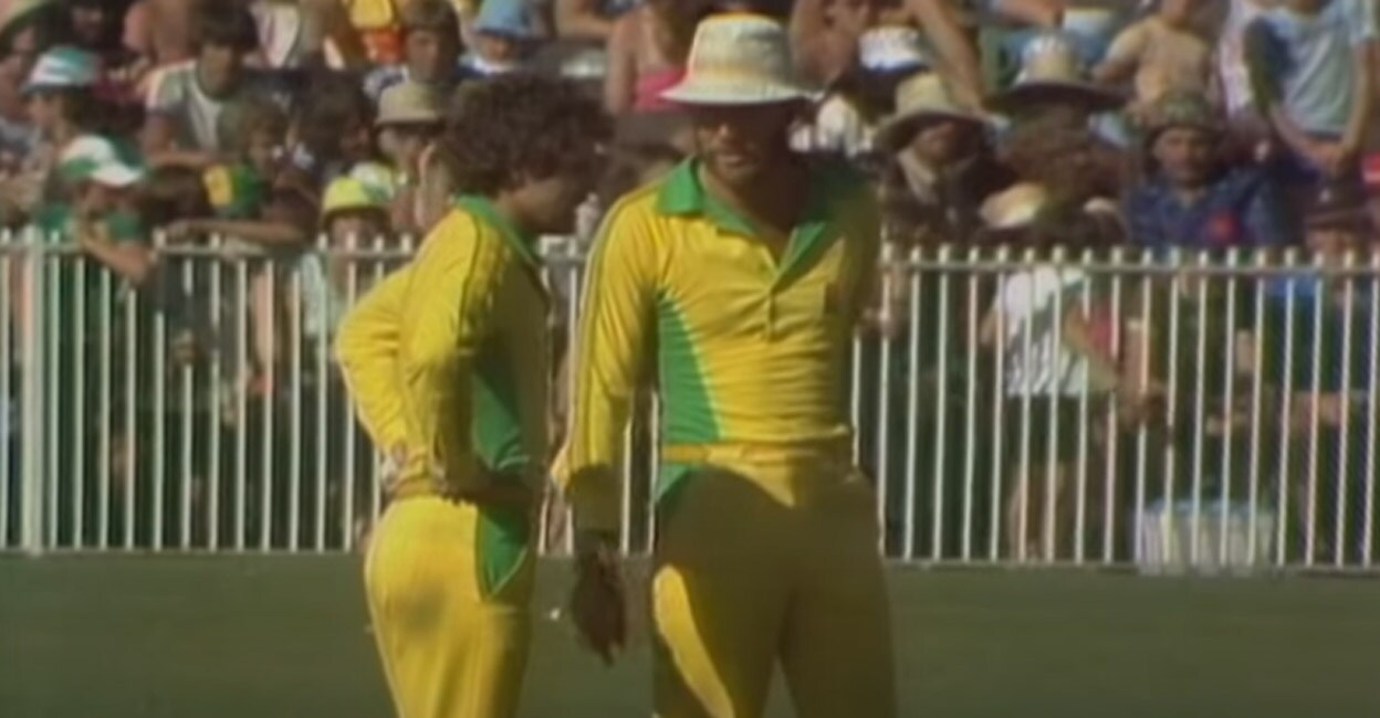 Trevor Chappell and Greg Chappell discuss tactics in the third final of the 1981 tri-series. Screengrab 