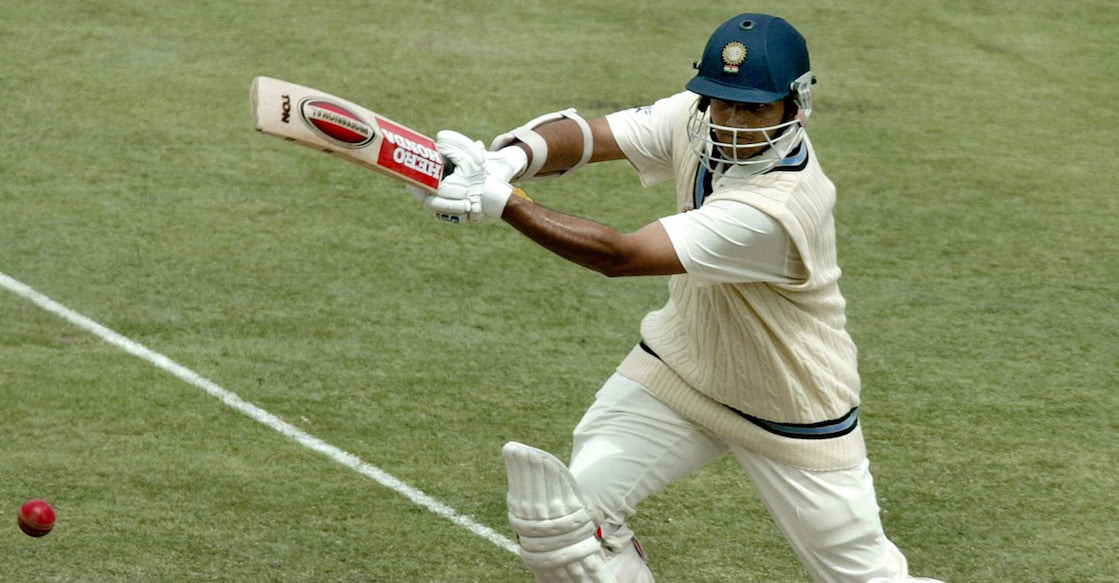 Sourav Ganguly en route to his hundred in the 2003 Brisbane Test. File photo: AFP/Greg Wood