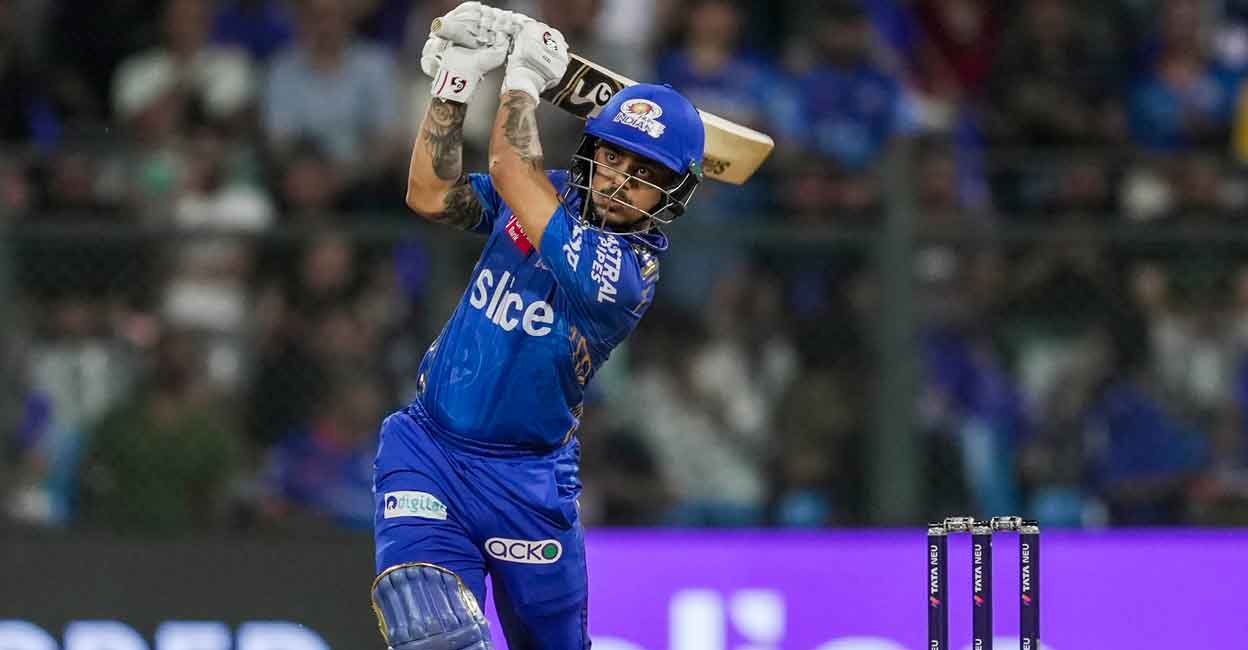 Mumbai Indians' Ishan Kishan plays a shot against Gujarat Titans. File photo: PTI/Kunal Patil