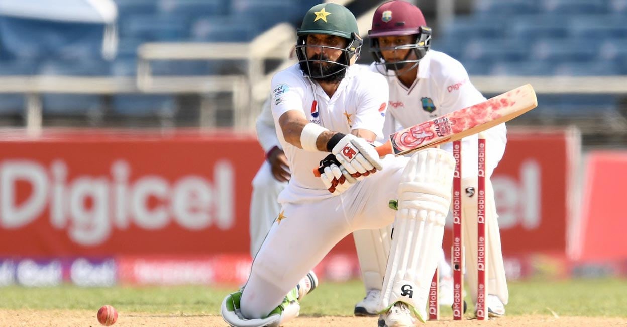 Misbah-ul-Haq Misbah-ul-Haq plays a reverse sweep in the 2017 Jamaica Test. File photo: AFP/Jewel Samad