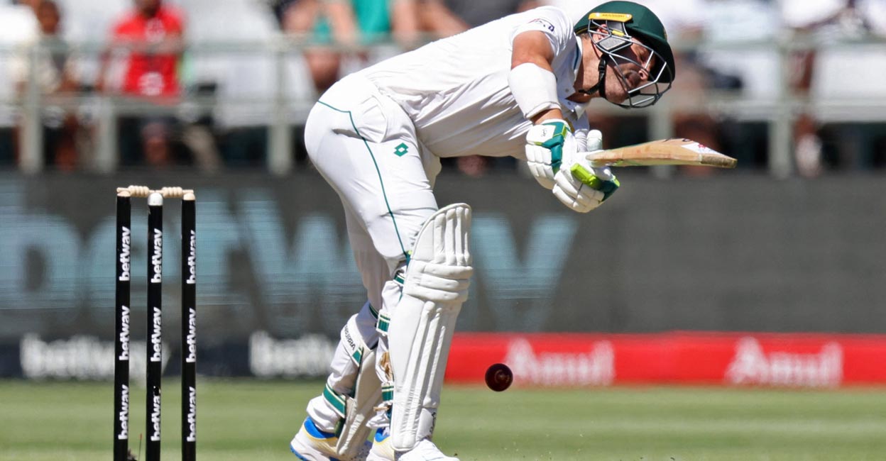 South African captain Dean Elgar takes one on the body during his farewell Test in Cape Town. File photo: Reuters/Esa Alexander 