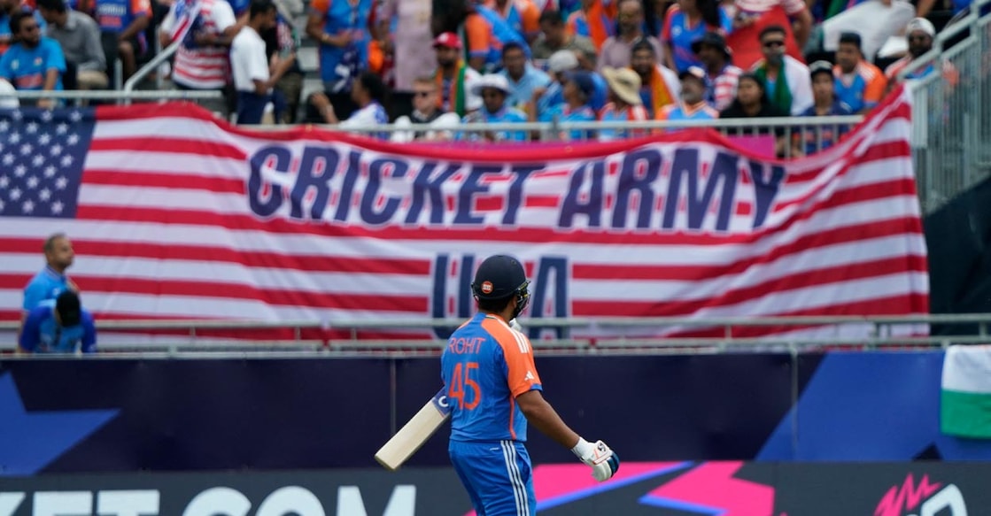 Indian captain Rohit Sharma returns to the pavilion after falling cheaply against the US. File photo: AFP/Timothy A Clary