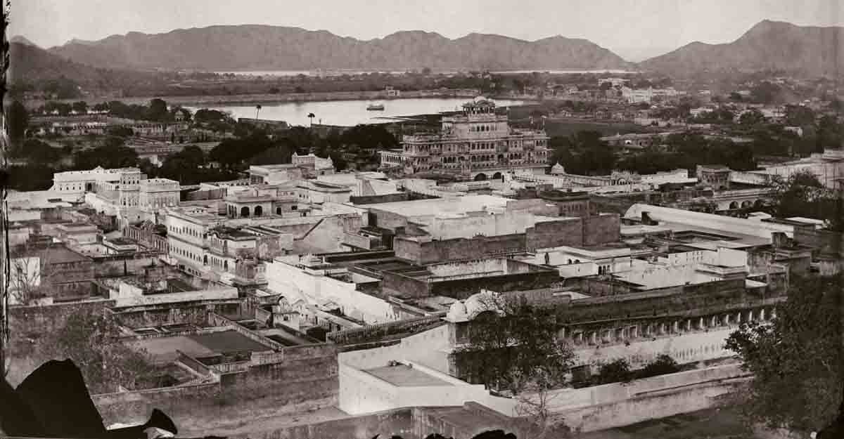 Maharaja Sawai Ram Singh II, General view of the City Palace looking towards the North, Modern digital reprint from wet collodion glass plate negative, c. 1870 CE. Maharaja Sawai Ram Singh II, General view of the City Palace looking towards the North, Modern digital reprint from wet collodion glass plate negative, c. 1870 CE.