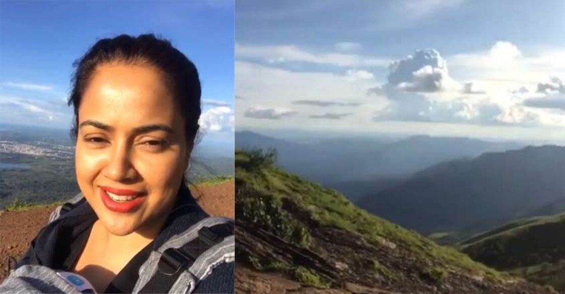 Sameera Reddy climbs Karnataka's highest peak with her two-month old