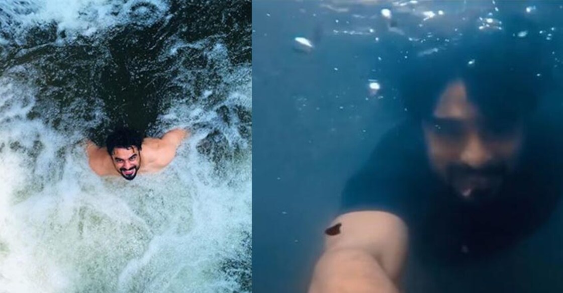 Tovino takes a leisurely dip in Palakkad's Dhoni waterfalls